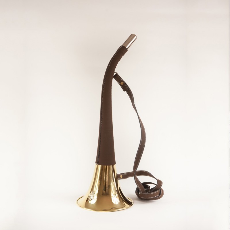 Trompe 50cm gainée cuir et motif sanglier